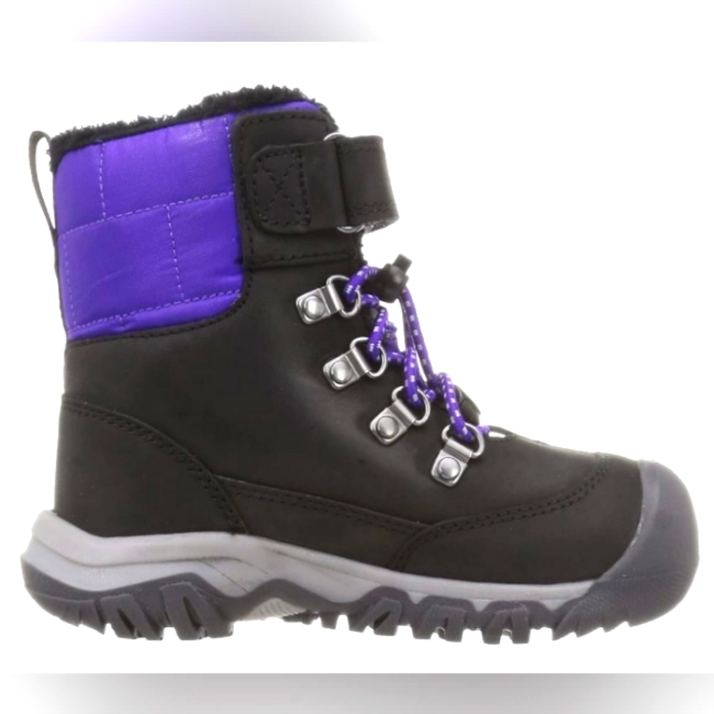 🖤💜 KEEN Unisex Greta mid-height Waterproof Snow Boots Youth Black/Purple 💜🖤